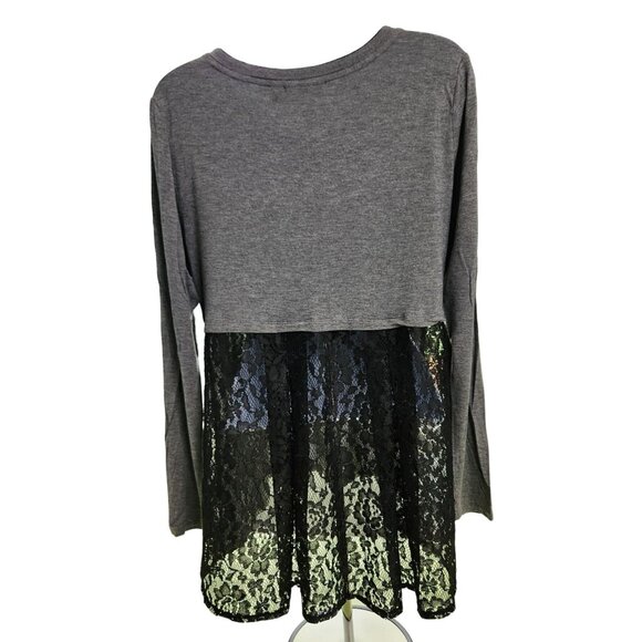 Apt. 9 Gray Lace Back Top Women’s M Rayon Blend Stretch Shirt Boho Chic Casual - Picture 3 of 8